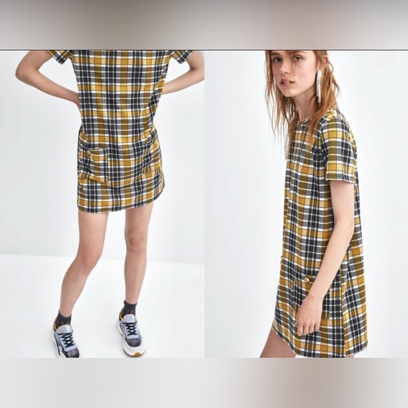 Zara Trafaluc Yellow & Black Plaid Mini Dress 💕 - Picture 6 of 8
